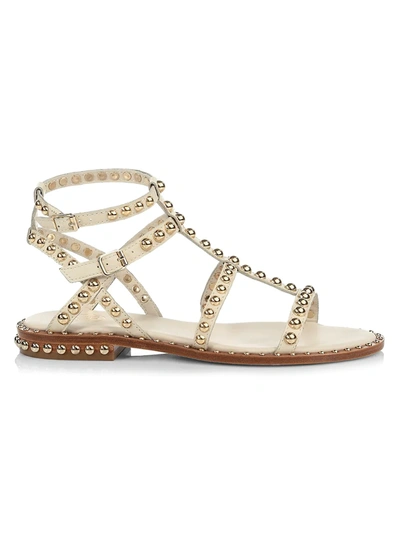 Shop Ash Precious Studded Leather Gladiator Sandals In Ivory
