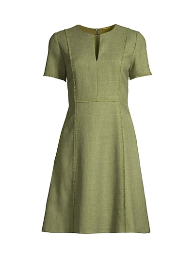 Shop Elie Tahari Ariel Tweed A-line Dress In Tuscan Olive