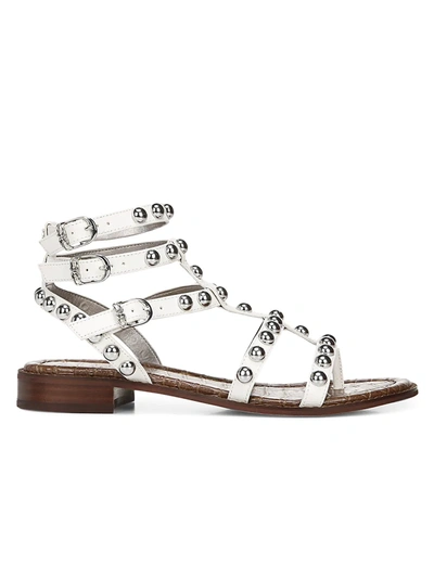 Shop Sam Edelman Eaven Studded Leather Gladiator Sandals In Bright White