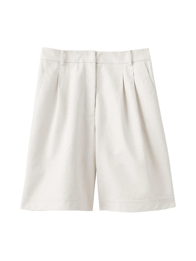 Shop Tibi Embossed Lizard Pleated Shorts In White