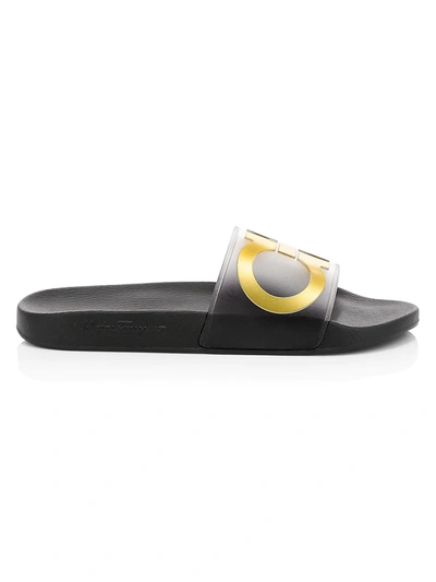 Shop Ferragamo Men's Groove Goldtone Logo Pool Slide Sandals