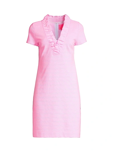 Shop Lilly Pulitzer Women's Tisbury Ruffle Dress In Prosecco Pink Lucky Catch Stripe