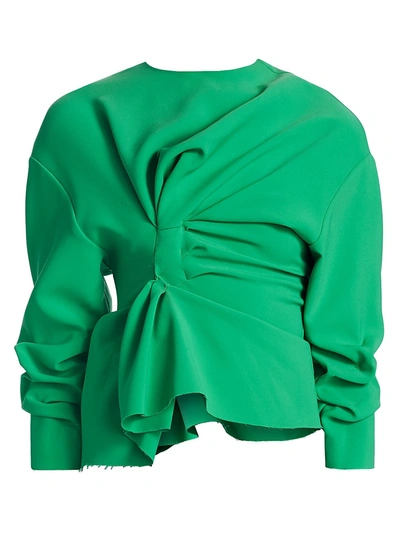 Shop A.w.a.k.e. Gathered-sleeve Asymmetric Top In Green