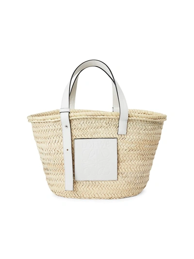 Shop Loewe Women's Leather-trimmed Basket Bag In Natural White