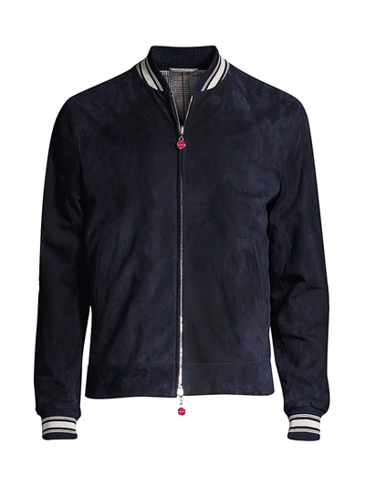 Shop Kiton Men's Reversible Suede Bomber In Blue