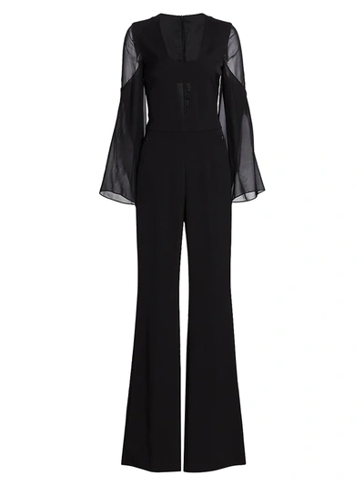 Shop Akris Women's Deep V-neck Silk Crepe Jumpsuit In Black
