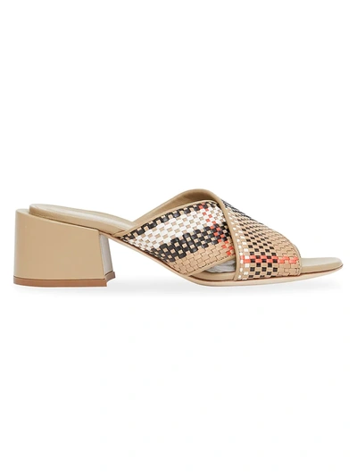 Shop Burberry Vintage Check Woven Leather Mules In Archive Beige