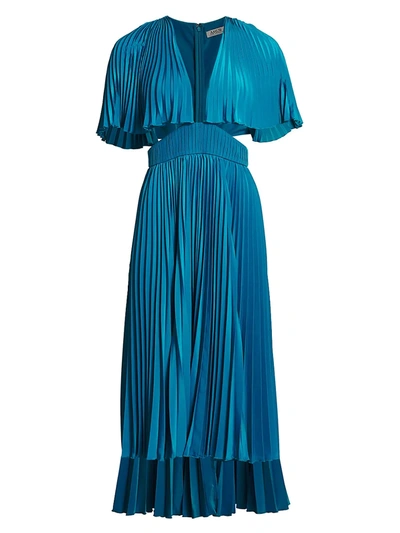 Shop Amur Women's Dara Pleated Cutout Dress In Ocean Blue