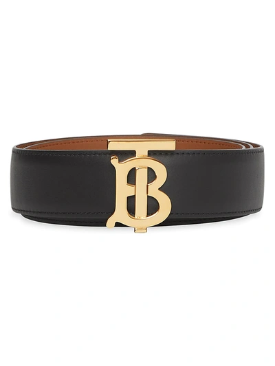 Shop Burberry Women's Monogram Motif Reversible Leather Belt In Black