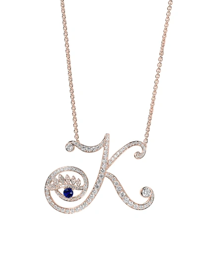 Shop Tabayer Eye 18k Rose Gold, Diamond & Sapphire Kind Pendant Necklace