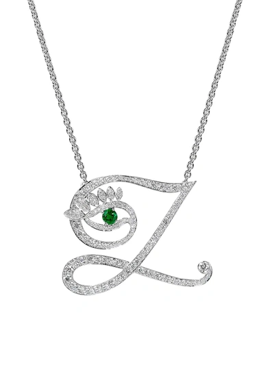 Shop Tabayer Eye 18k White Gold, Emerald & Diamond Zen Pendant Necklace