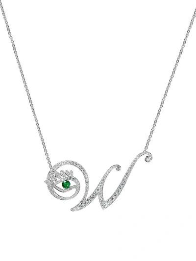 Shop Tabayer Eye 18k White Gold, Diamond & Emerald Wise Pendant Necklace