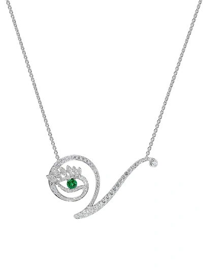 Shop Tabayer Eye 18k White Gold, Emerald & Diamond Victorious Pendant Necklace