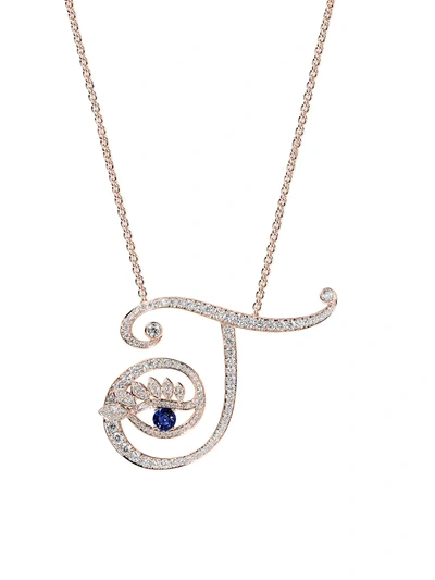 Shop Tabayer Women's Eye 18k Rose Gold, Sapphire & Diamond Transparent Pendant Necklace