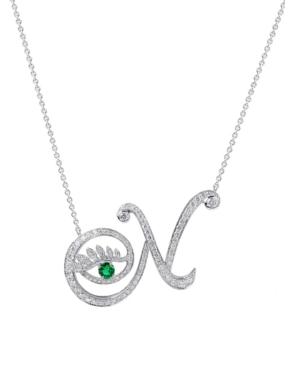Shop Tabayer Eye 18k White Gold, Emerald & Diamond Natural Pendant Necklace