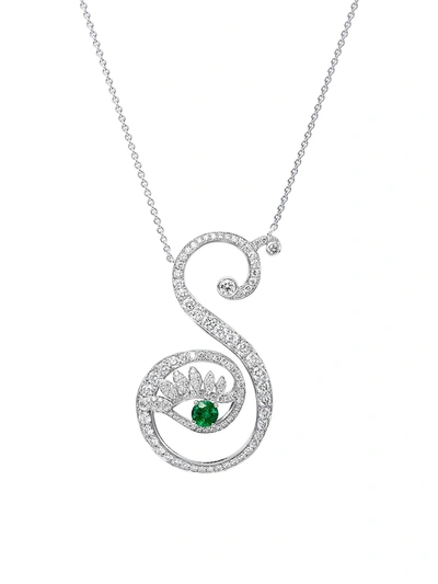 Shop Tabayer Eye 18k White Gold, Emerald & Diamond Strong Pendant Necklace