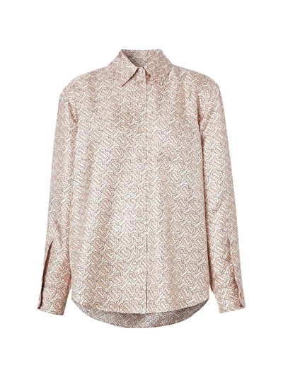 Shop Burberry Women's Juliette Tb Monogram Silk Shirt In Pale Copper Pink