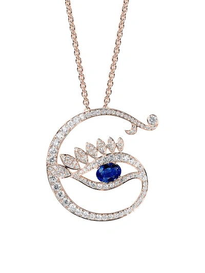Shop Tabayer Eye 18k Rose Gold, Sapphire & Diamond Genuine Pendant Necklace