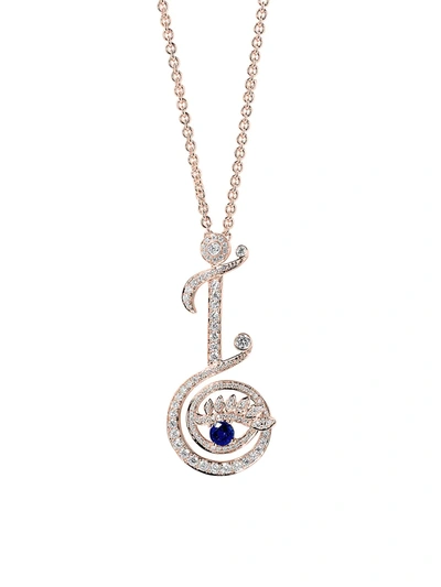 Shop Tabayer Eye 18k Rose Gold, Sapphire & Diamond Inspiring Pendant Necklace