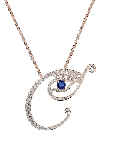 Shop Tabayer Eye 18k Rose Gold, Diamond & Sapphire Creative Pendant Necklace