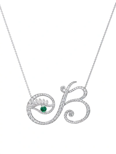 Shop Tabayer Eye 18k White Gold, Emerald & Diamond Beautiful Pendant Necklace