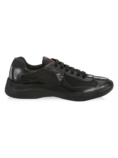 Shop Prada Men's America's Cup Patent Leather & Technical Fabric Sneakers In Vernice