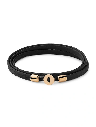 Shop Miansai Men's Nexus 18k Yellow Goldplated Sterling Silver & Leather Wrap Bracelet In Black