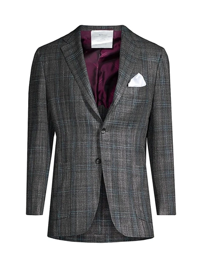 Shop Kiton Men's Windowpane Wool Jacket In Charcoal