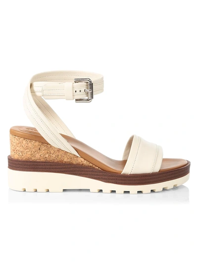 Shop See By Chloé Women's Robin Leather Platform Wedge Sandals In White