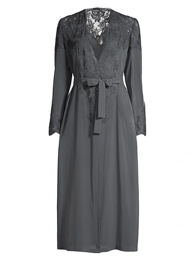 Shop La Perla Lawna Rose Lace Robe In Grey