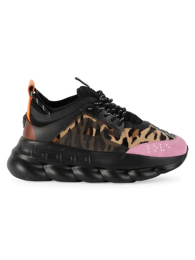 Shop Versace Men's Chain Reaction Blossom Calf Hair Sneakers In Blossom Maculato Nero