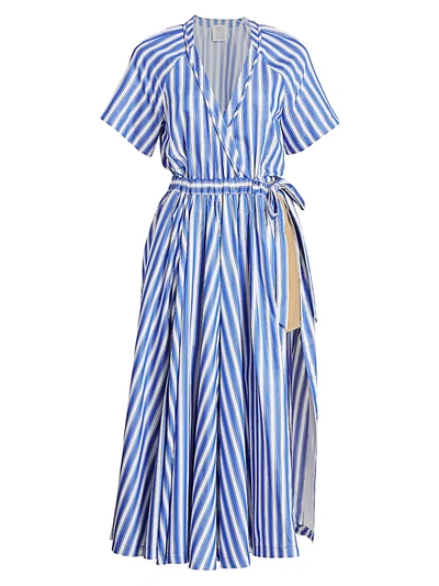 Shop Rosie Assoulin Wrapped Cotton Jump Skort In Blue Stripe