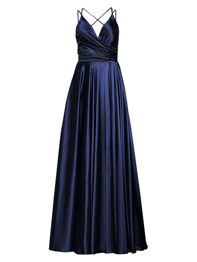 Shop Faviana Women's Charmeuse Pleated Ball Gown In Navy
