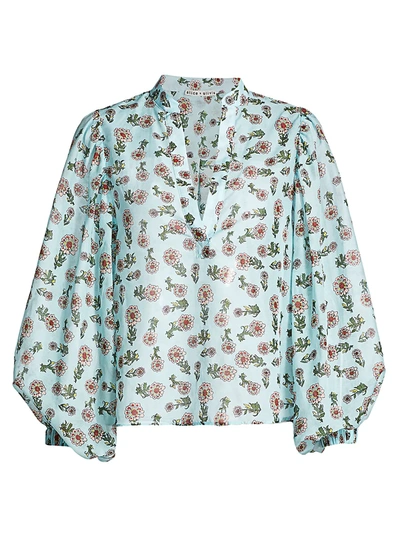 Shop Alice And Olivia Casey Floral Cotton & Silk Blouse In Dazed