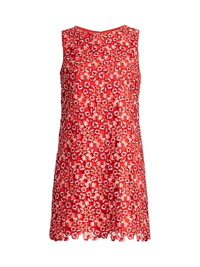 Shop Alice And Olivia Clyde Floral Lace Eyelet Shift Dress In Bright Poppy Multi