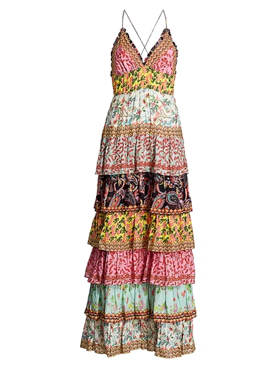Shop Alice And Olivia Imogene Tier Ruffle Floral & Paisley Maxi Dress In Meadow Magic