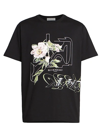 Shop Givenchy Men's Peony Maze Graphic T-shirt In Black