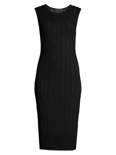 Shop Donna Karan Sleeveless Loose-weave Knit Dress In Black