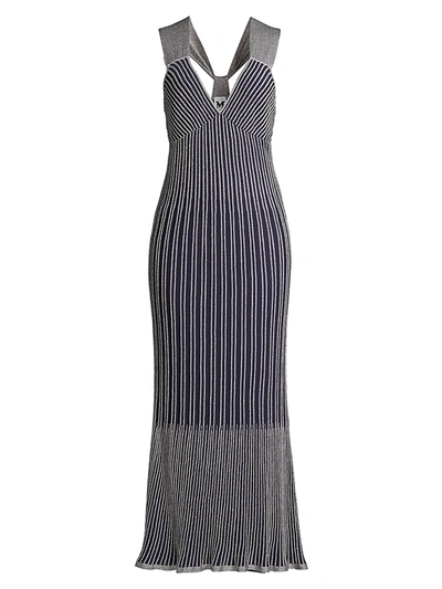 Shop M Missoni Striped Knit Maxi Dress In Navy Silver