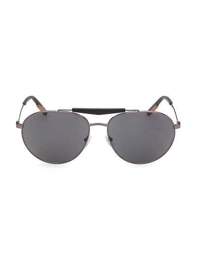 Shop Zegna 61mm Metal Round Sunglasses In Shiny Gunmetal Smoke