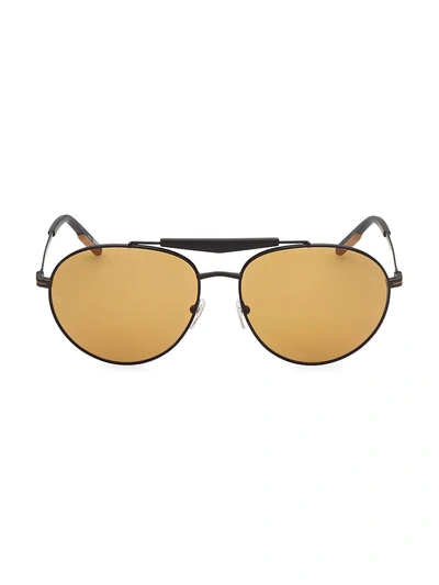 Shop Zegna Men's 61mm Metal Round Sunglasses In Matte Black Brown