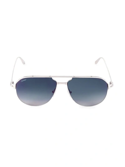 Shop Cartier Men's 60mm Screw Metal Aviator Sunglasses In Silver
