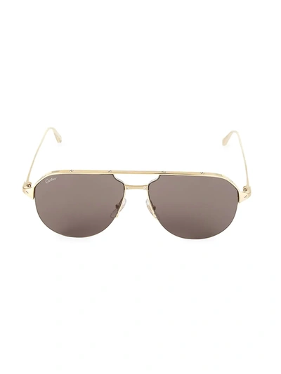 Shop Cartier Men's 60mm Metal Aviator Sunglasses In Gold
