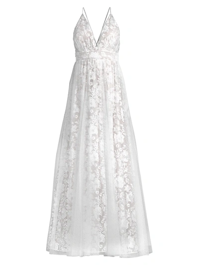 Shop Aidan Mattox Women's Embroided Floral Mesh Gown In White
