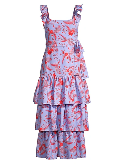 Shop Likely Juno Floral Tiered Dress In Periwinkle