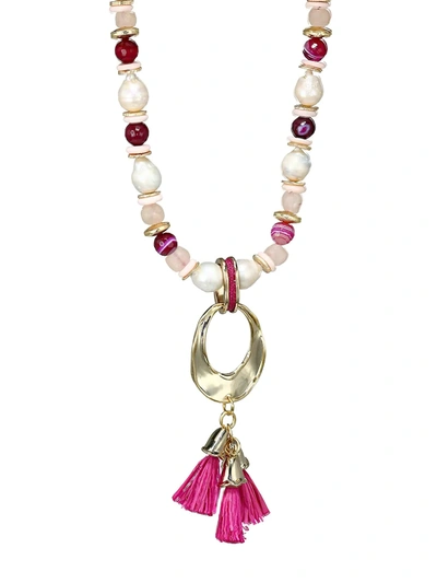Shop Akola Women's 14mm Baroque Pearl, Multi-stone & Tassel Beaded Long Necklace In Pink