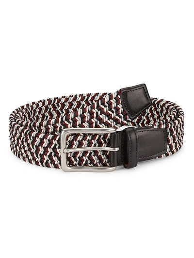 Shop Saks Fifth Avenue Men's Collection Braided Woven Belt In Red Grey