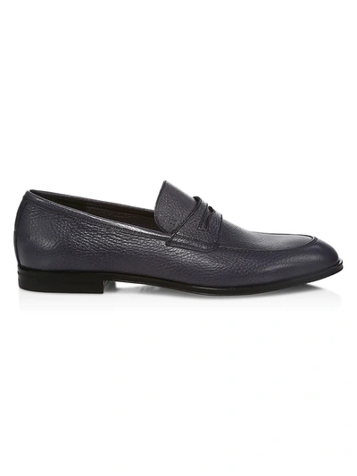 Shop Bally Grained Leather Penny Loafers In Smoke