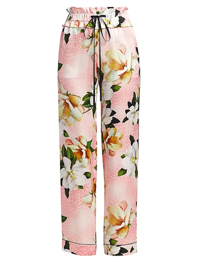 Shop Adriana Iglesias Aila Silk Floral Pants In Rose Leopard Orchids