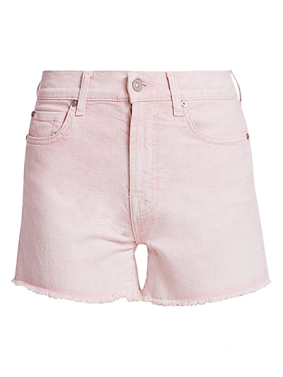Shop 7 For All Mankind High-rise Cut-off Fray Hem Denim Shorts In Mineral Pink